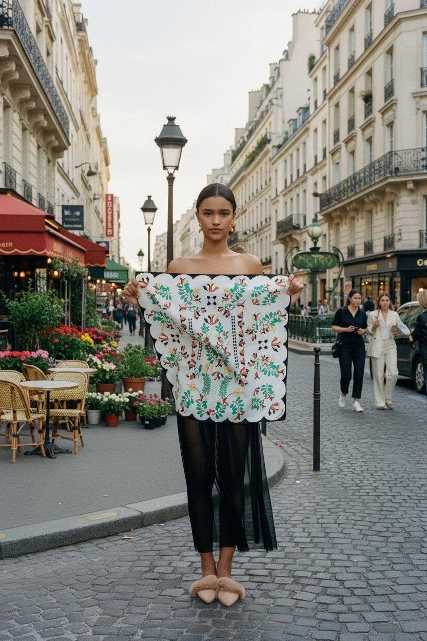 Double Sided Silk Scarf Floral Parade