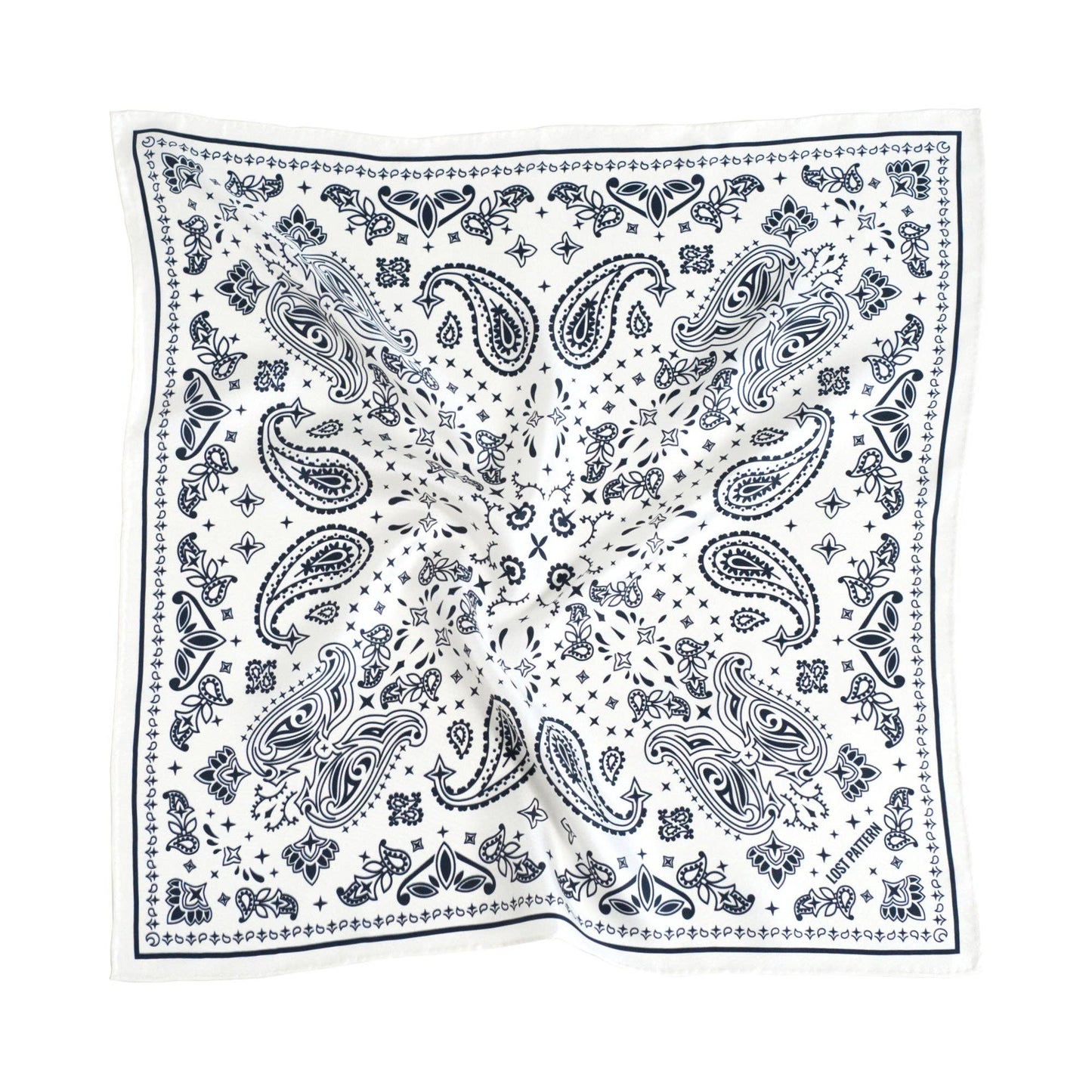 “Paisley" Silk Bandana Scarf - Moonlight White