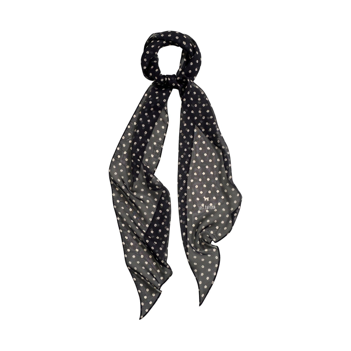 "Petal Veil" Silk Chiffon Neck Scarf - Black