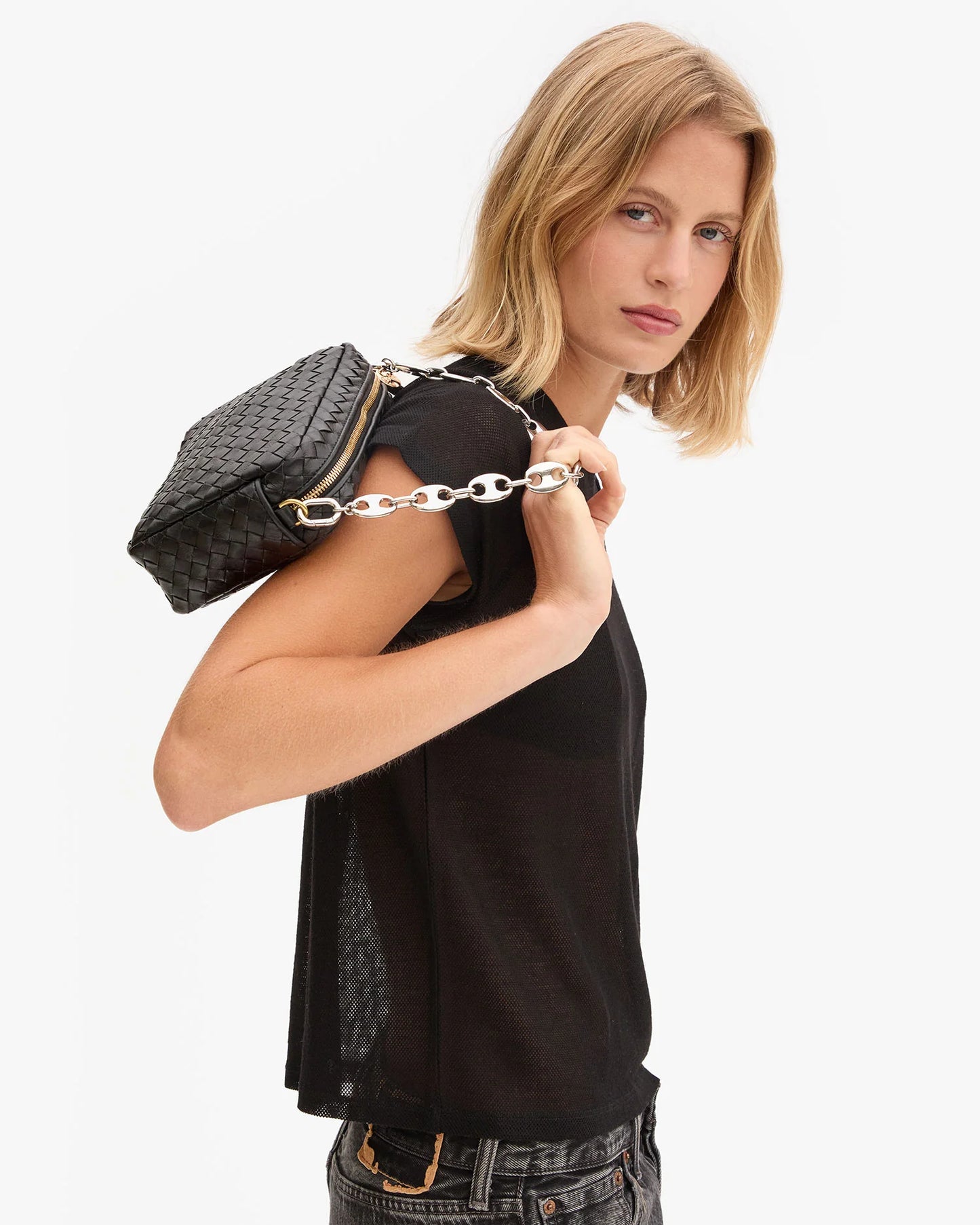 Clare V - Shortie Strap - Silver Mariner Chain