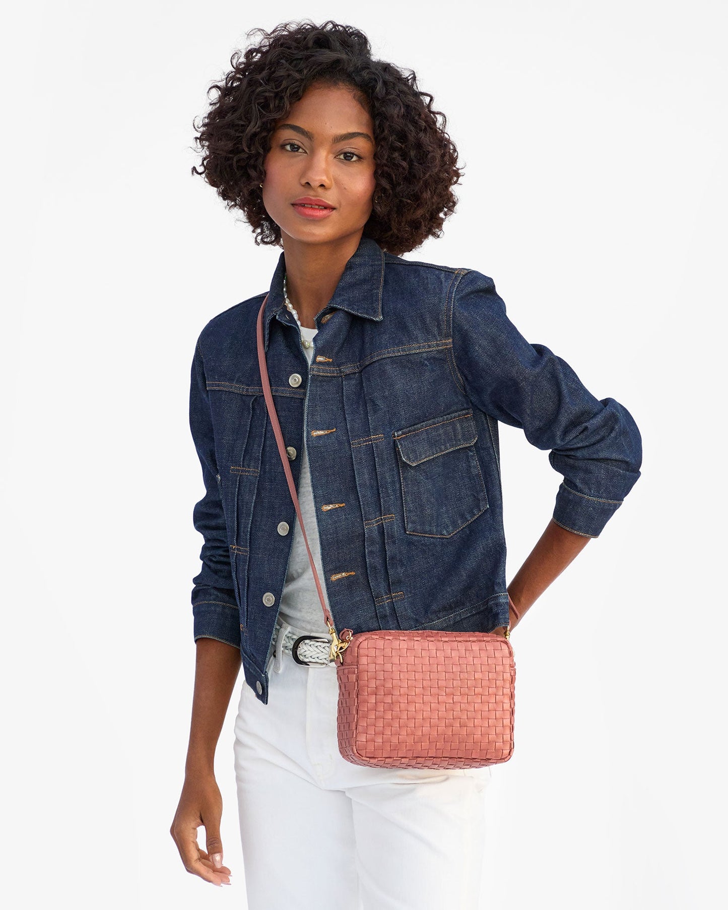 Clare V Midi Sac - rose clay woven checker
$395