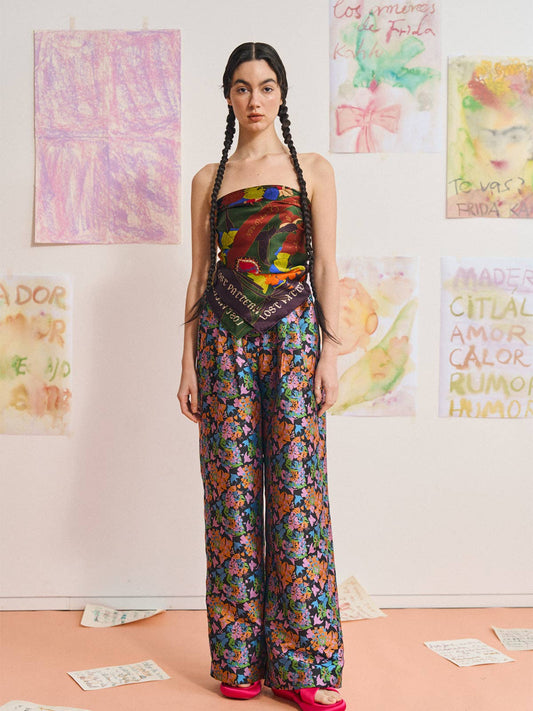 FRIDA x LOST PATTERN "Los Amores de Frida" Large Silk Scarf - Dark Green