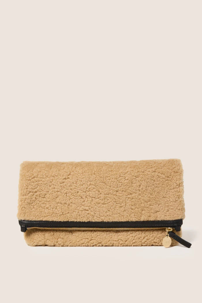 Clare V - Foldover Clutch - Cafe Au Lait Shearling