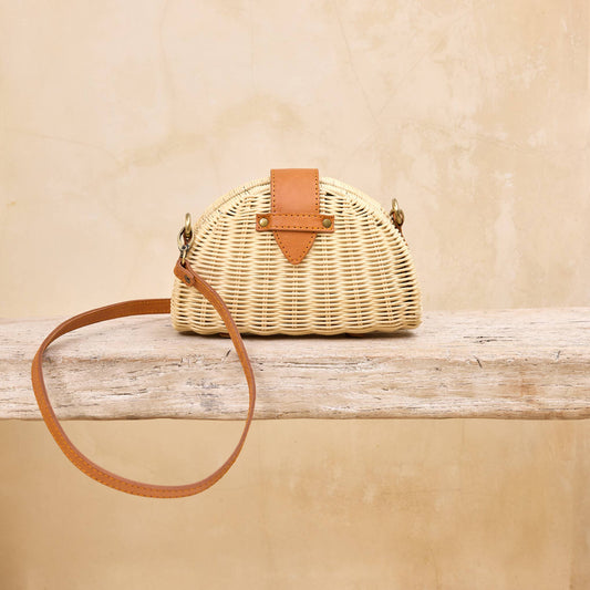 Ivory Rattan Clamshell Convertable Clutch and Crossbody Bag