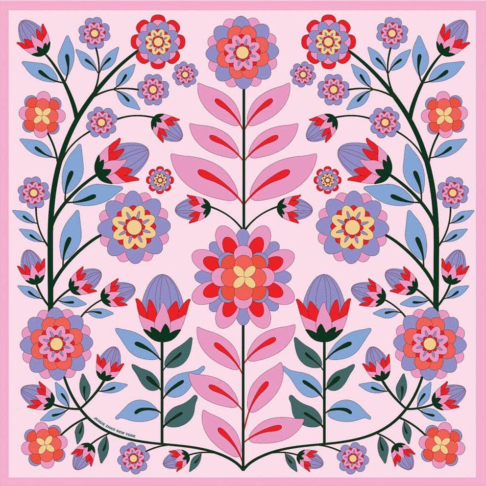 Double Sided Silk Scarf Of Pink Garden