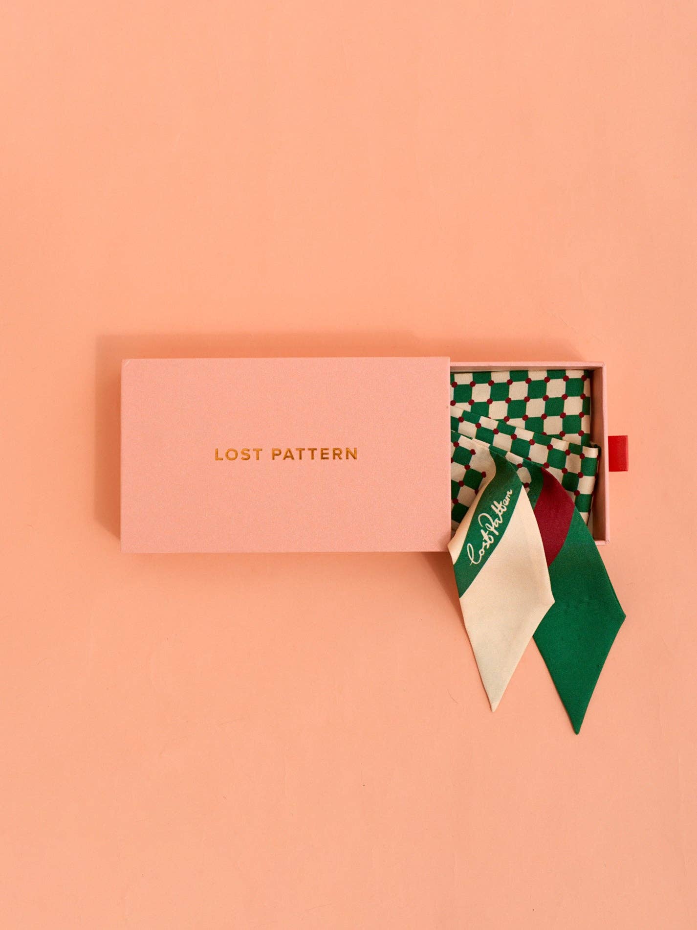 "Checkerboard" Silk Twill Skinny Scarf - Green