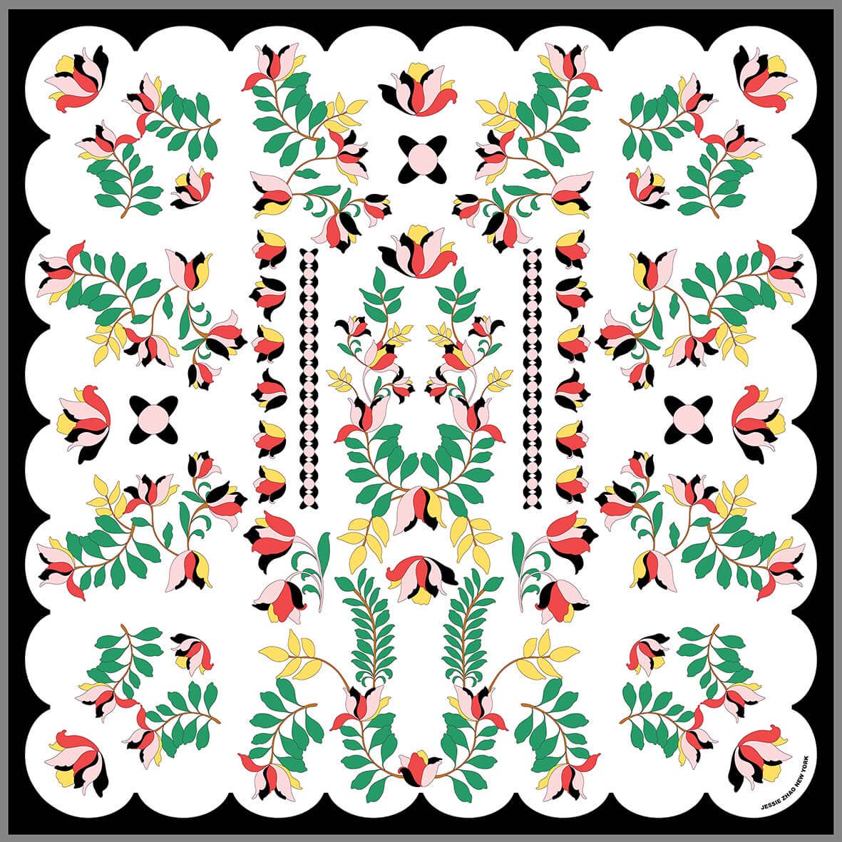 Double Sided Silk Scarf Floral Parade