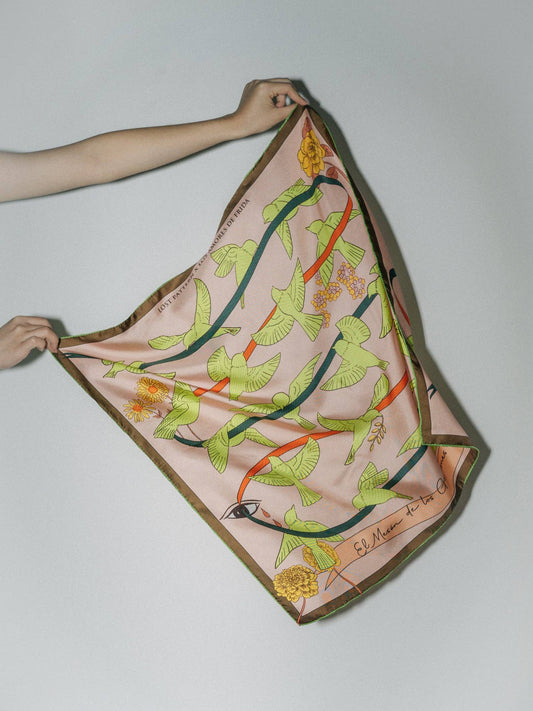 FRIDA x LOST PATTERN "House of Frida" Silk Bandana Scarf - Neon Green