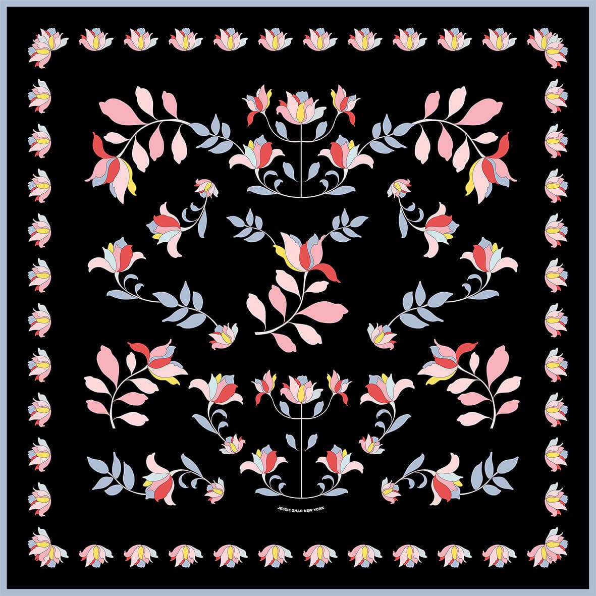 Double Sided Silk Scarf Midnight Garden