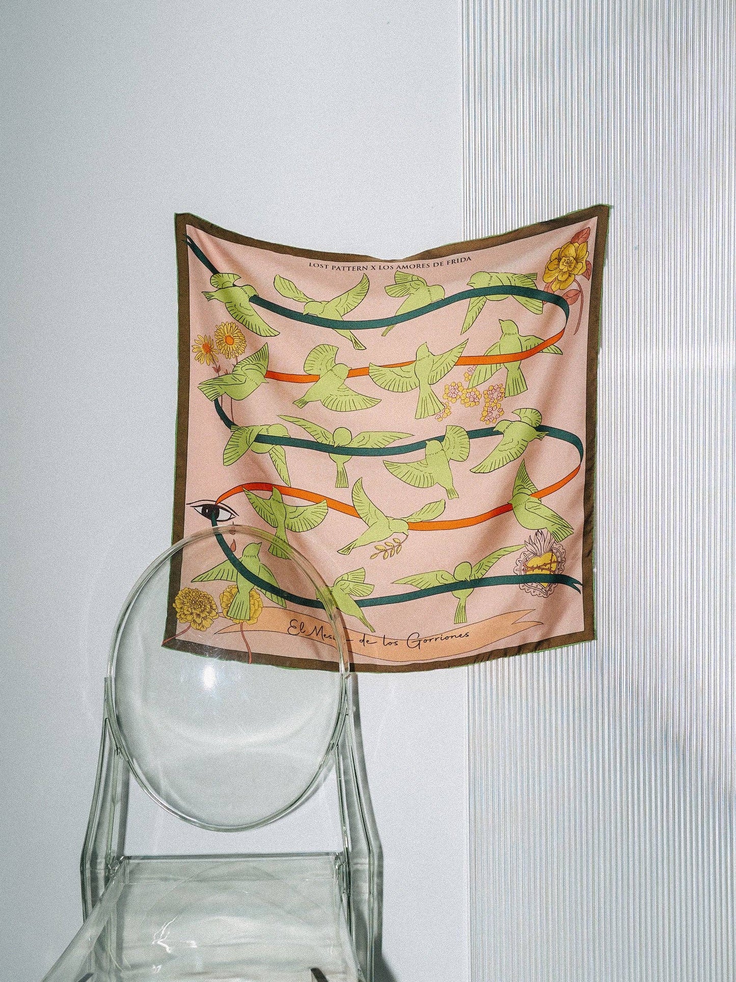 FRIDA x LOST PATTERN "House of Frida" Silk Bandana Scarf - Neon Green