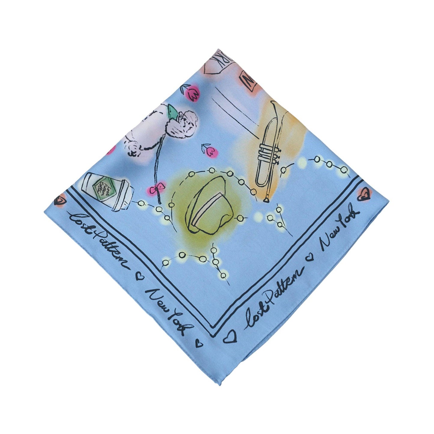 "New York in Sketches" Silk Scarf - Blue