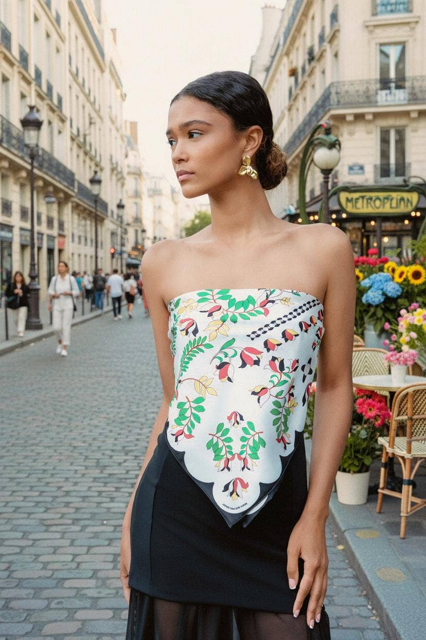 Double Sided Silk Scarf Floral Parade