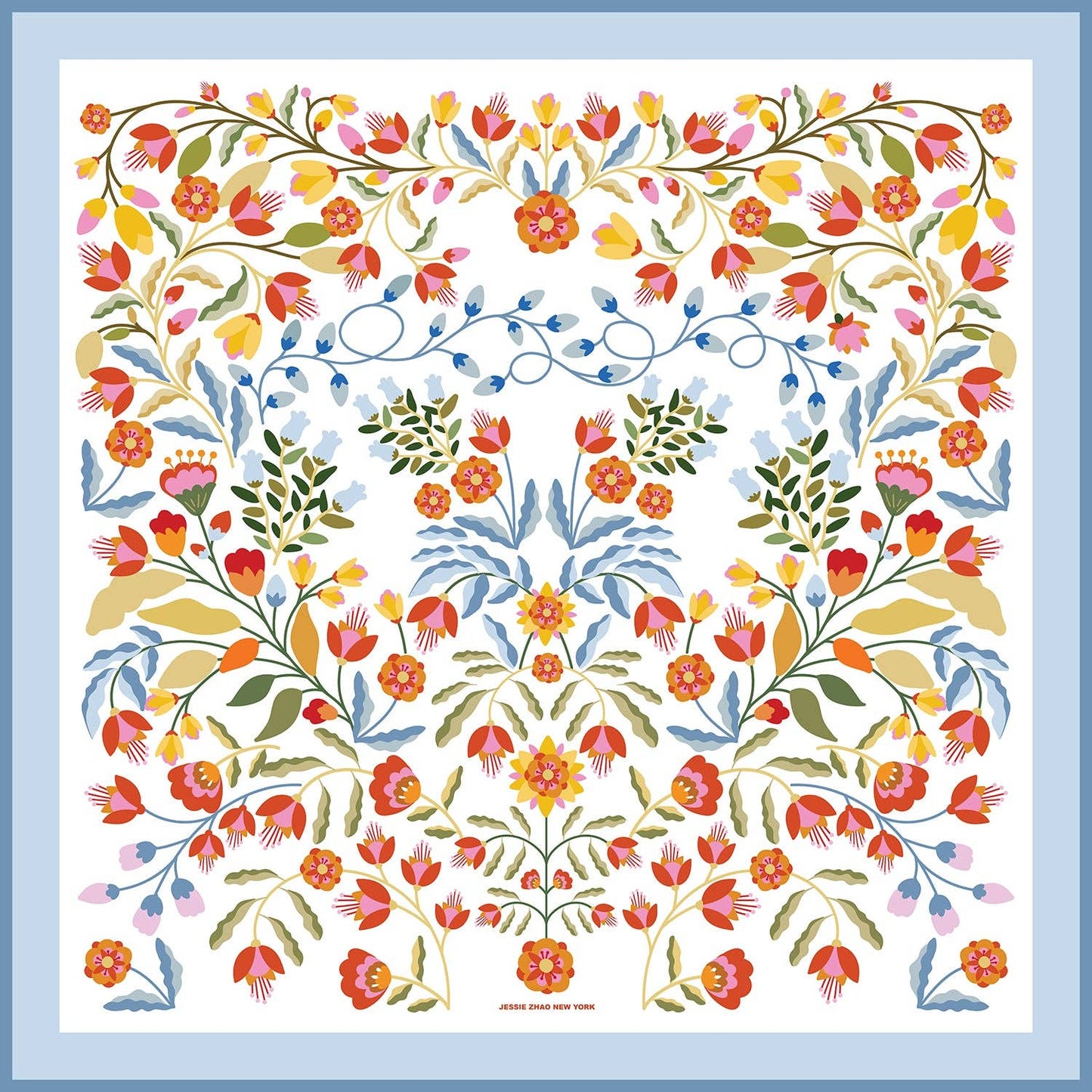 Porcelain Jardin Double Sided Silk Scarf