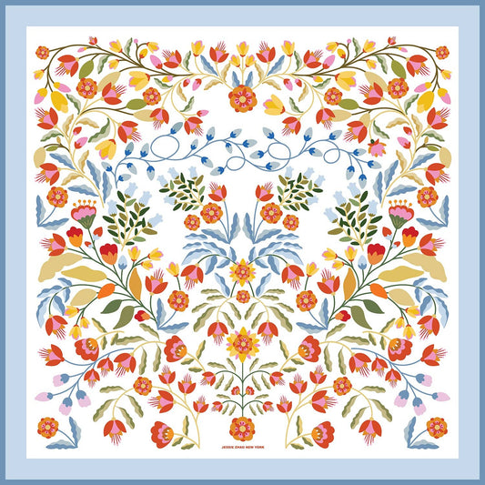 Porcelain Jardin Double Sided Silk Scarf