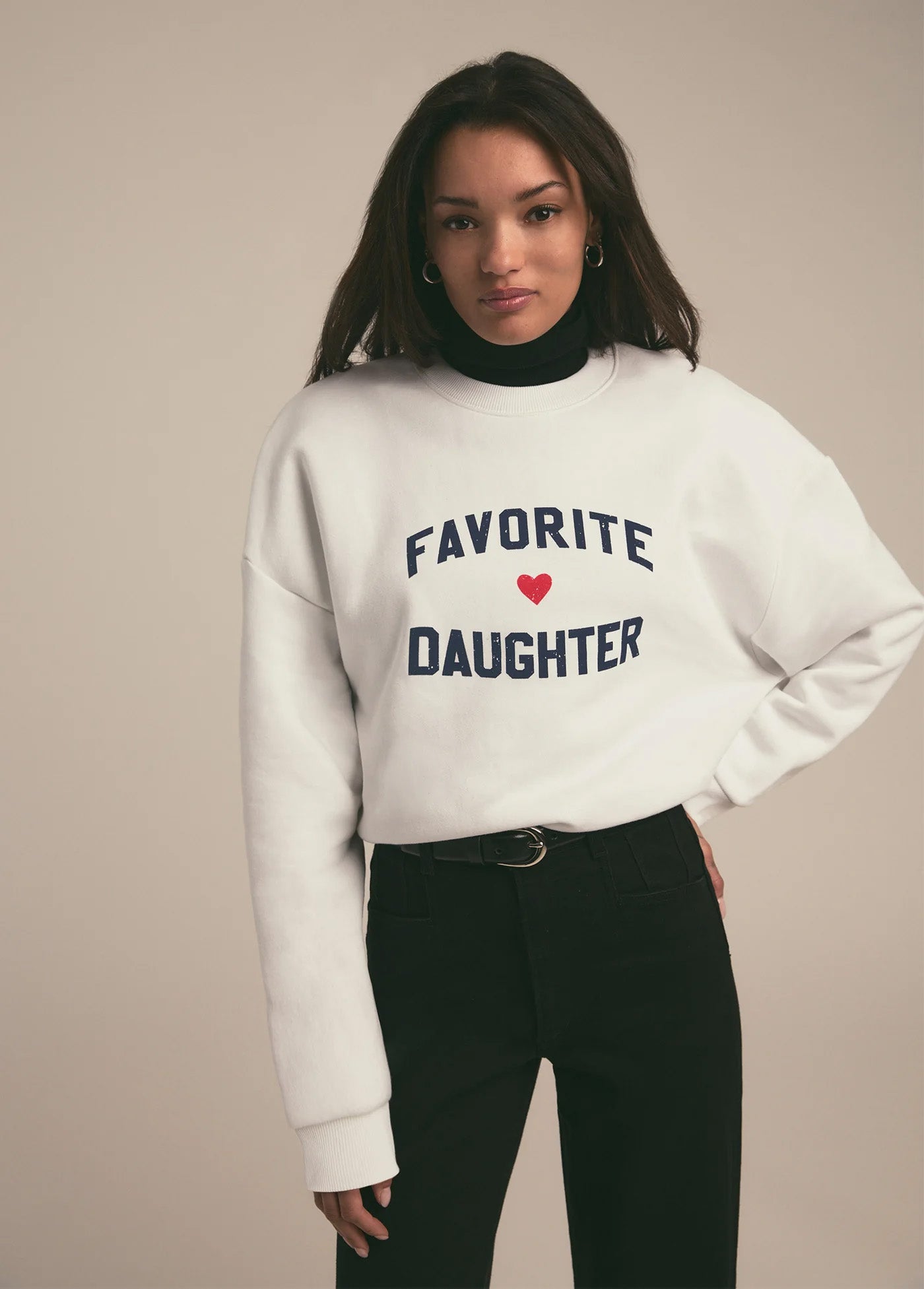Cropped Heart Logo Sweatshirt - Favorite Daughter White w/Navy