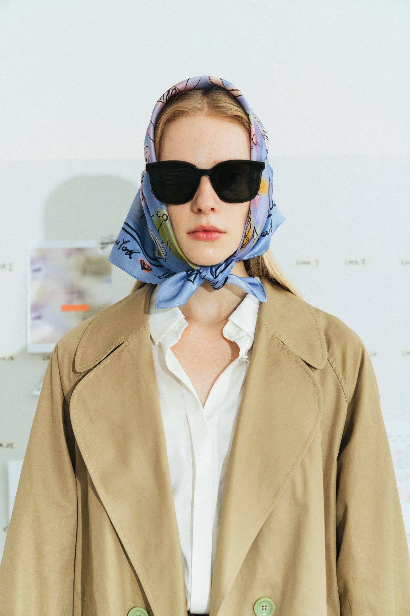 "New York in Sketches" Silk Scarf - Blue