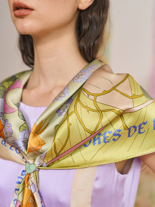 FRIDA x LOST PATTERN "Los Amores de Frida" Large Silk Scarf - Pastel