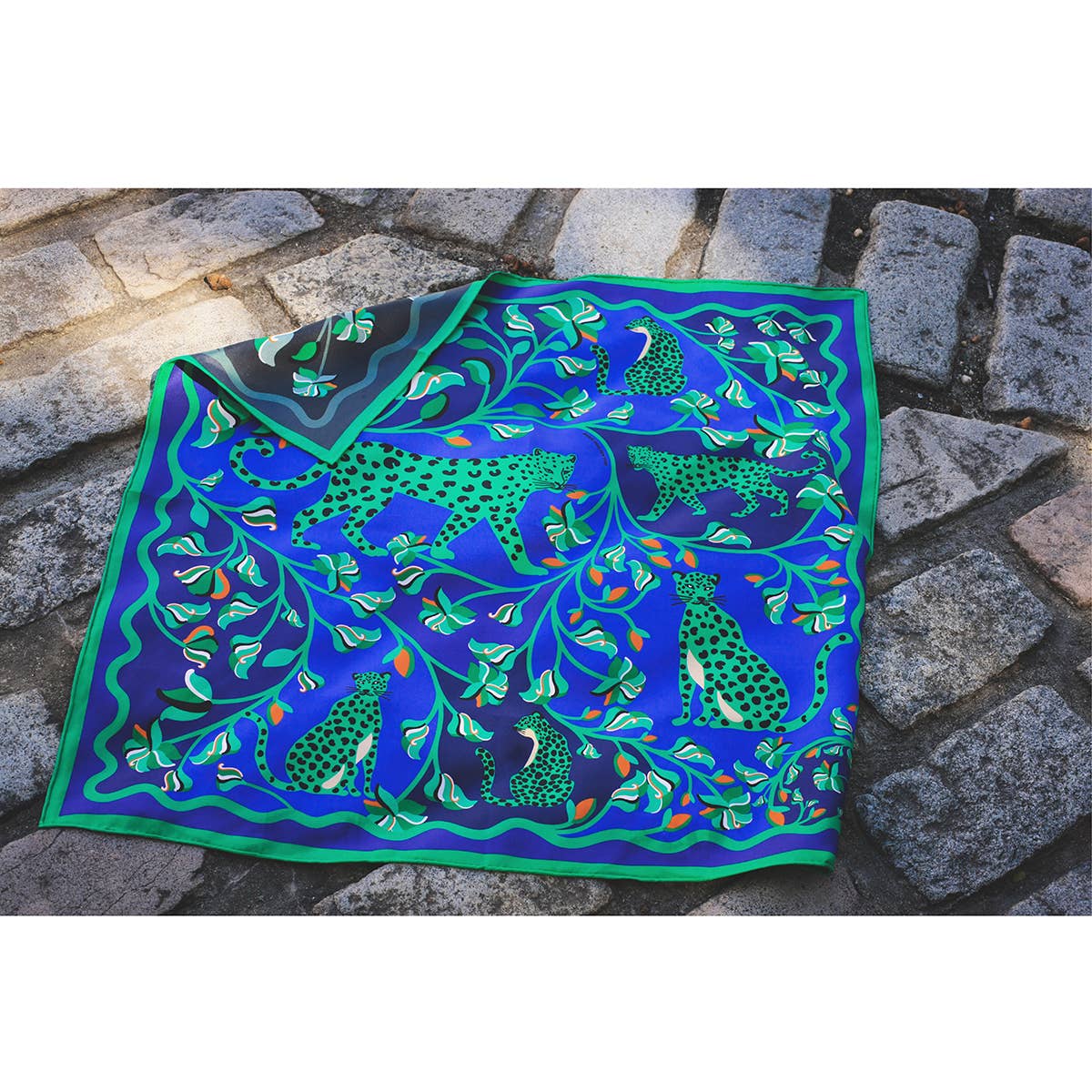Double Sided Silk Scarf Of Leopards In The Verdant Wild