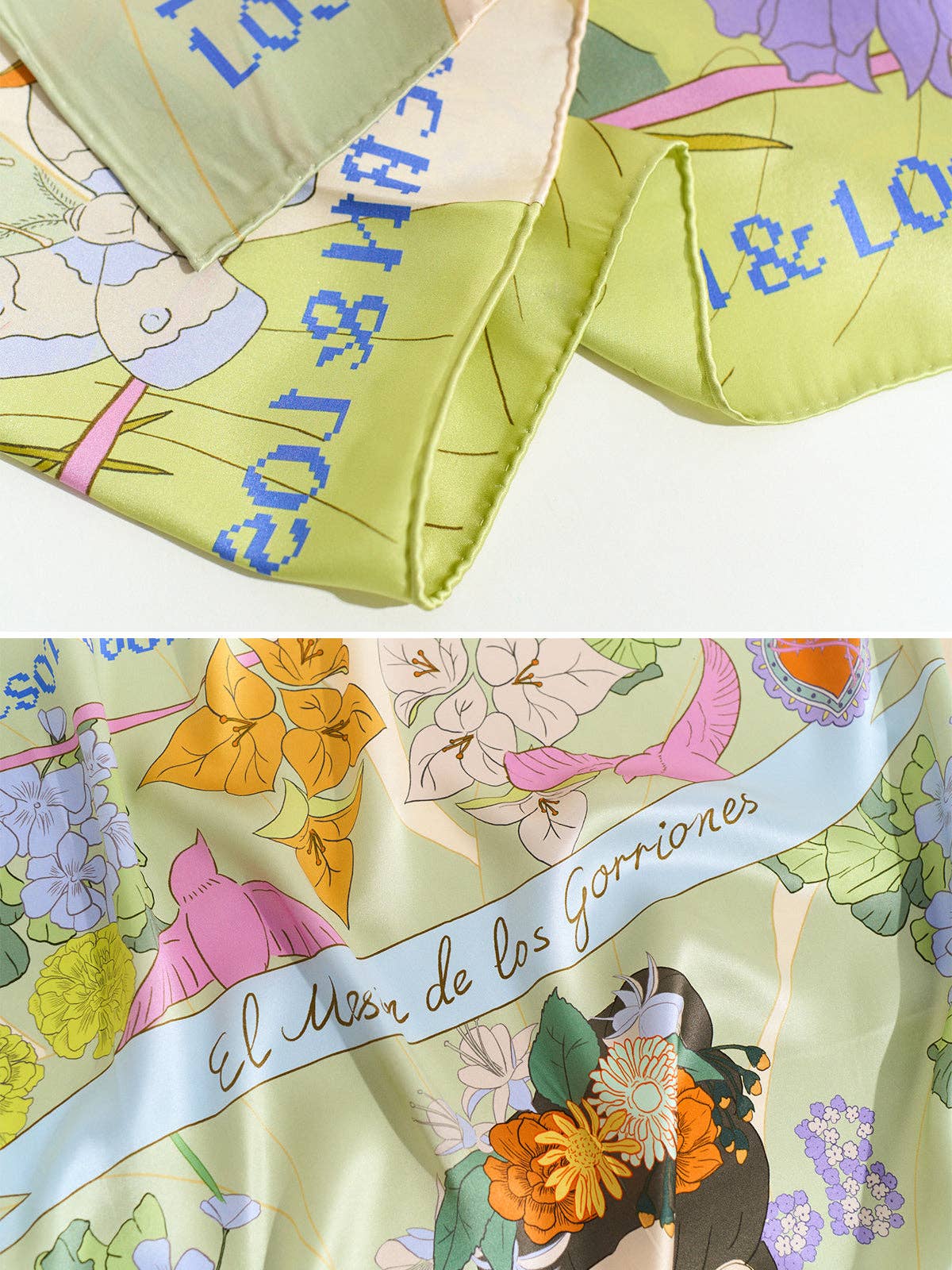 FRIDA x LOST PATTERN "Los Amores de Frida" Large Silk Scarf - Pastel
