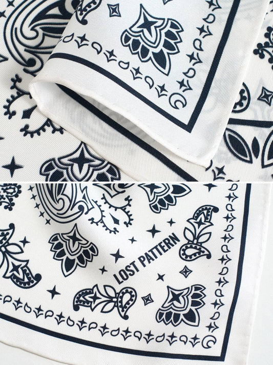 “Paisley" Silk Bandana Scarf - Moonlight White