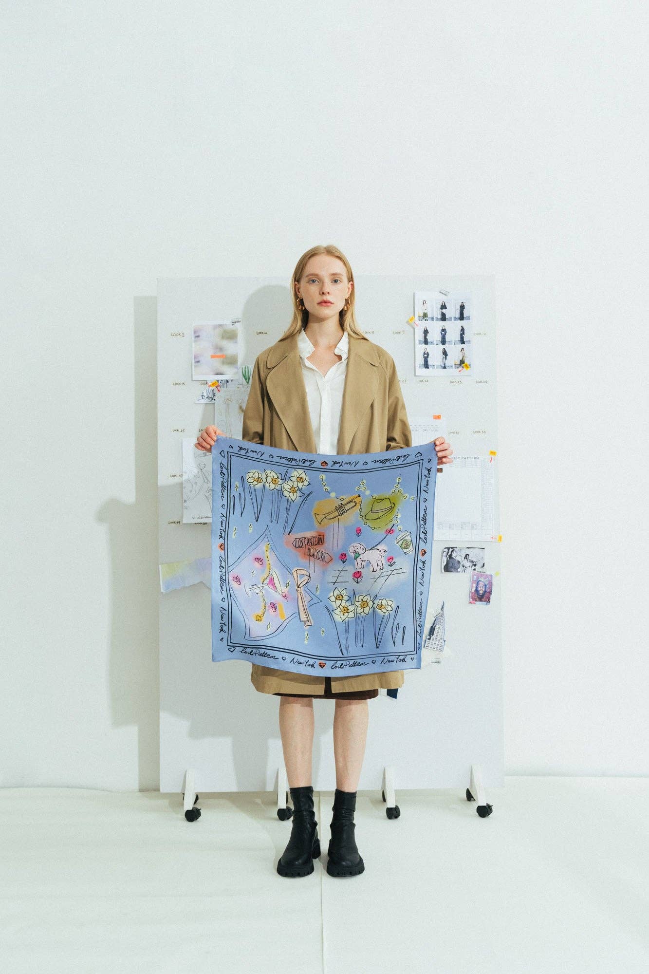 "New York in Sketches" Silk Scarf - Blue