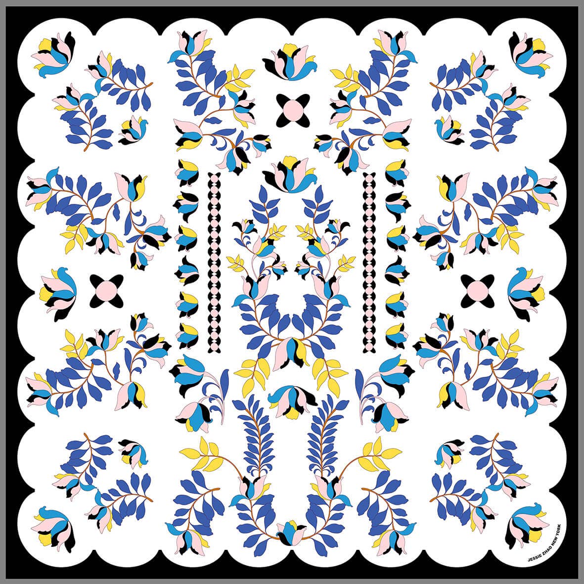 Double Sided Silk Scarf Floral Parade