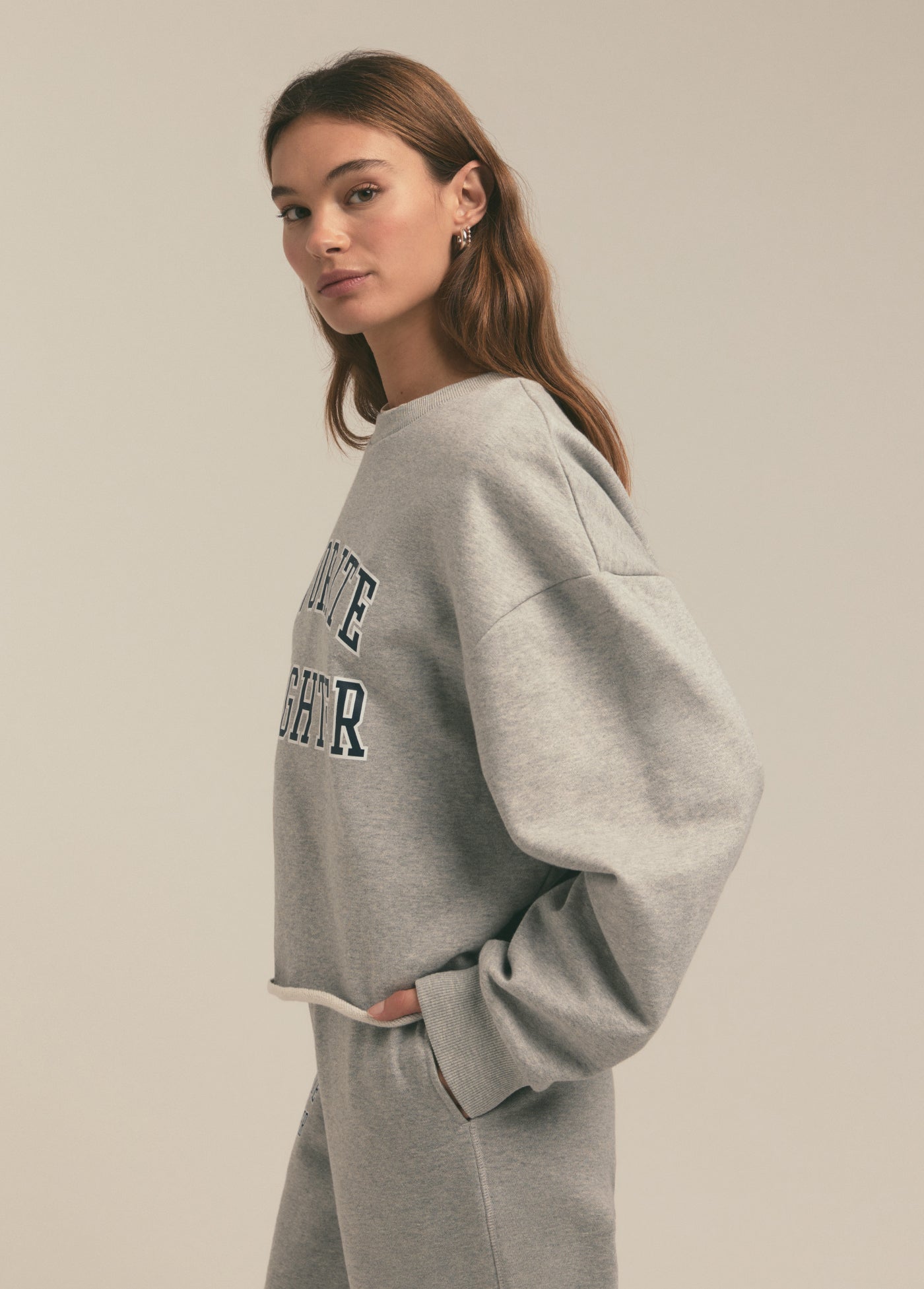 Cropped Collegiate Sweatshirt - Favorite Daughter Heather Grey w/Navy