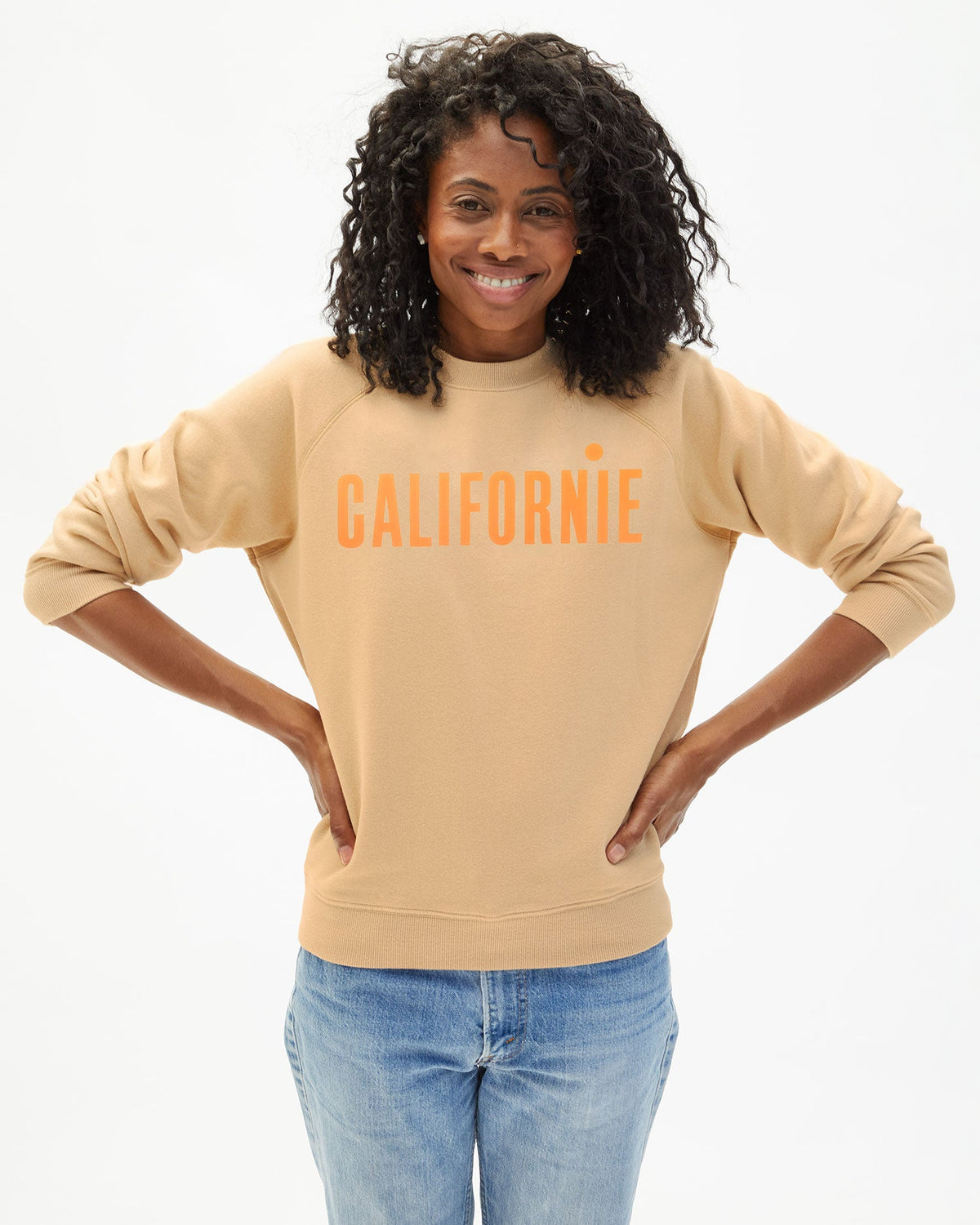 Californie Sweatshirt Sand w/ Neon Orange - Clare V