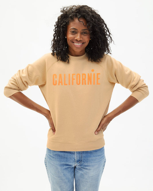 Californie Sweatshirt Sand w/ Neon Orange - Clare V