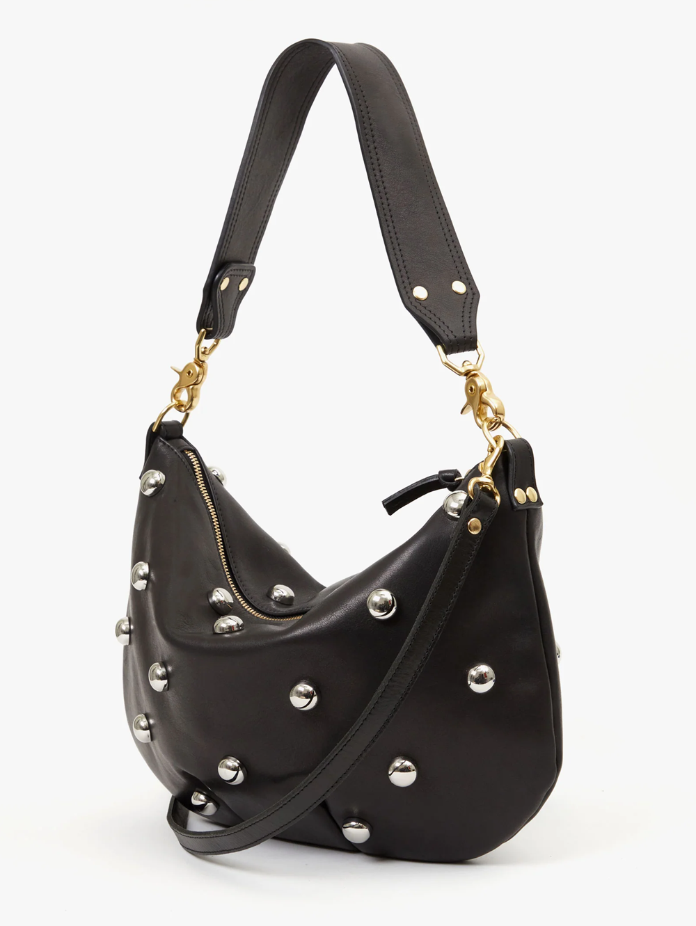 Clare V Moyen Messenger - black with studs
