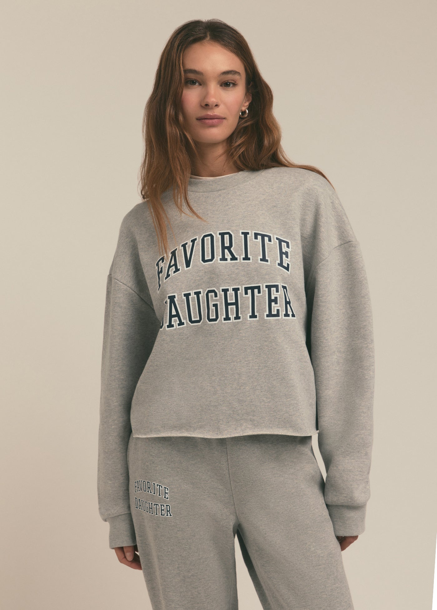 Cropped Collegiate Sweatshirt - Favorite Daughter Heather Grey w/Navy