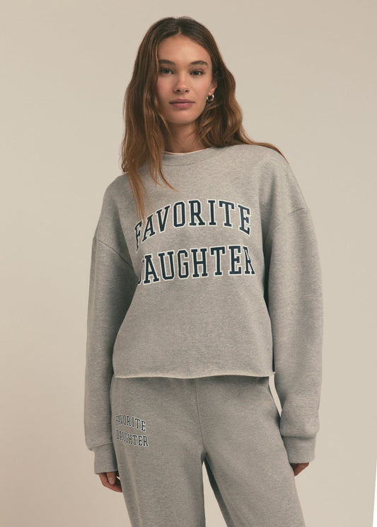 Cropped Collegiate Sweatshirt - Favorite Daughter Heather Grey w/Navy